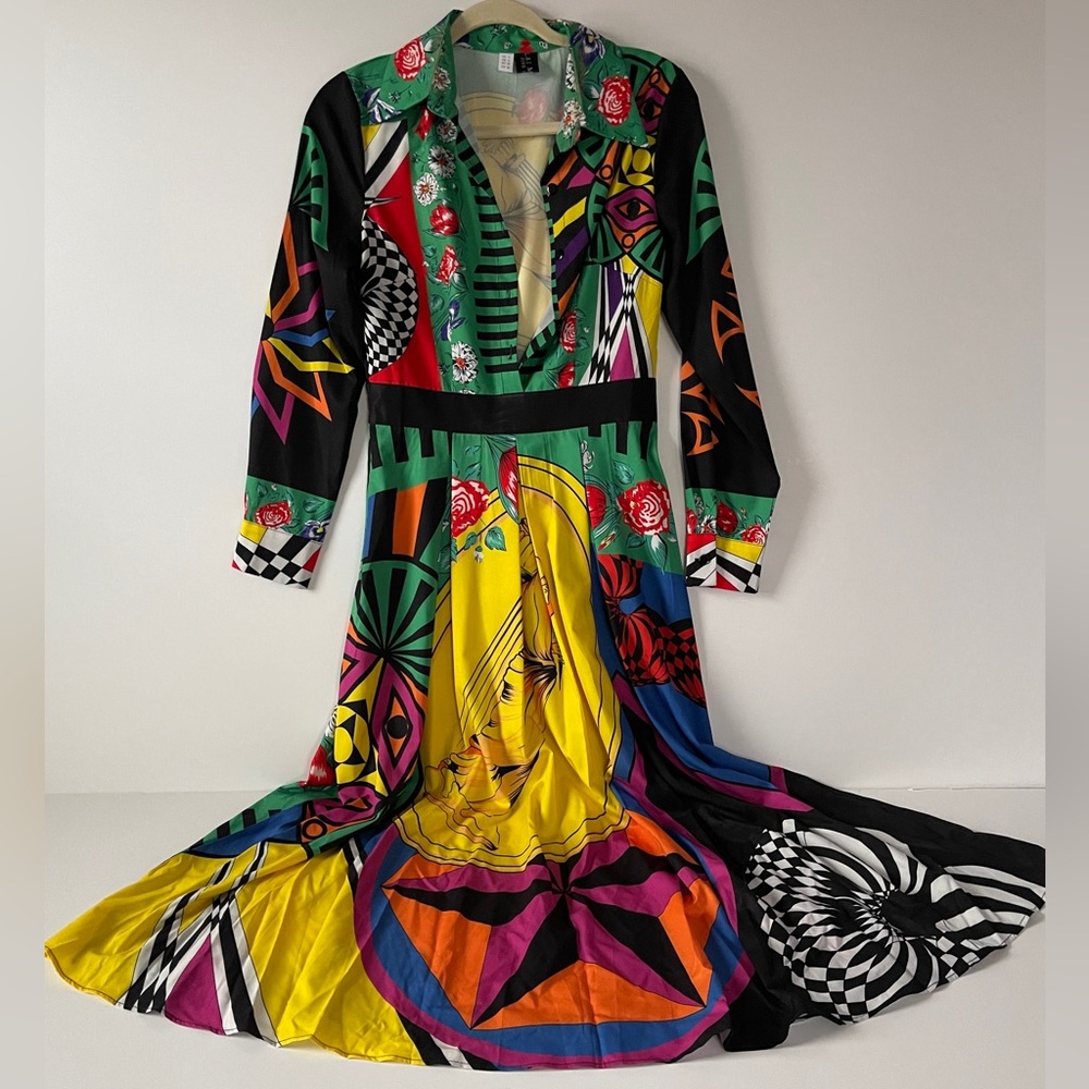 Vibrant Long Sleeve Geometric Dress